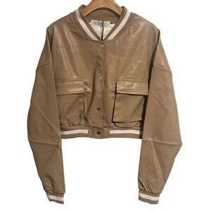 AQ Sport Varsity Jacket Womens 3X Cropped Faux Leather Plus Size Baseball NEW